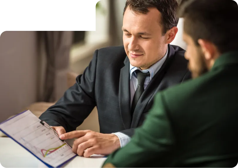 Business advisor helping client with complex documentation and company registration process