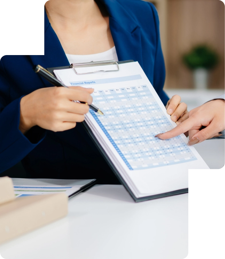 Business consultant guiding client through VAT registration requirements and documentation