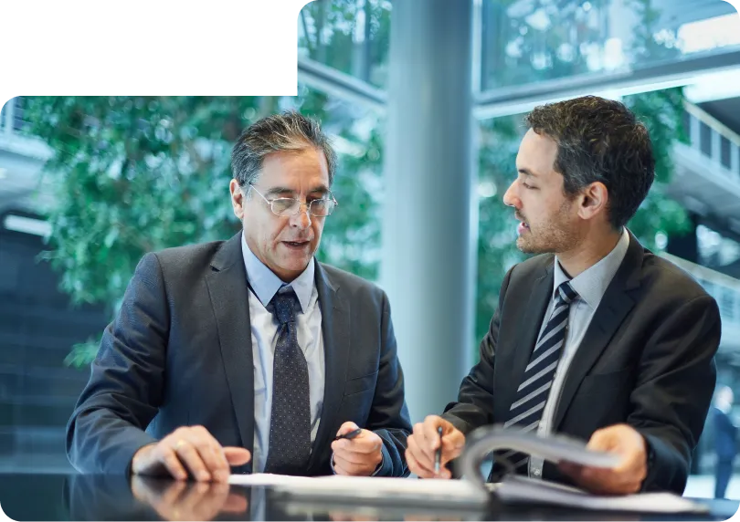 Consultants discussing government procedures for visa approval and business registration