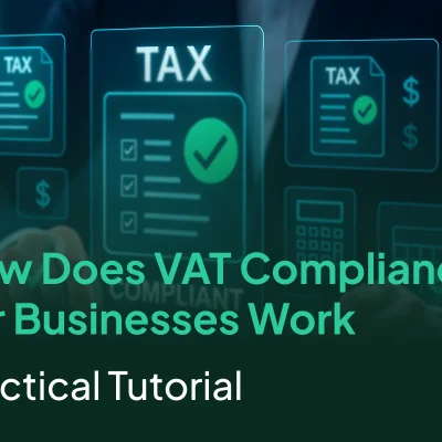Digital tax interface representing VAT compliance and financial regulations for businesses